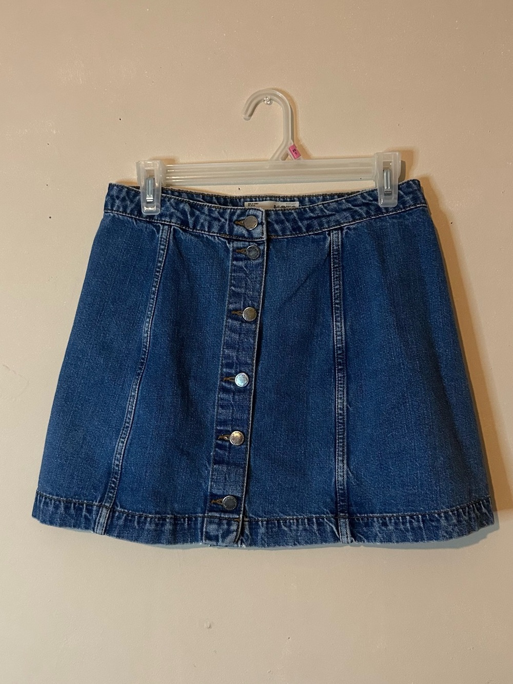 Topshop Dark Blue Button-Front Mini Denim Skirt